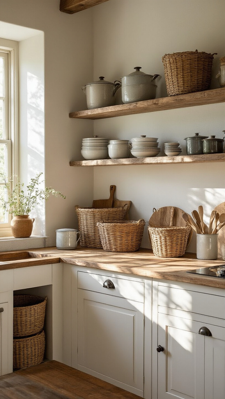 1. Embrace Open Shelving to Showcase Rustic Elegance