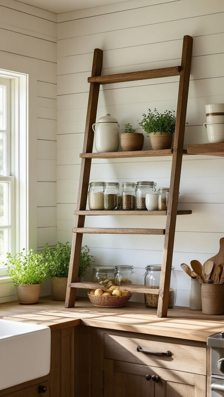 10. Opt for Space-Saving Ladder-Style Shelves