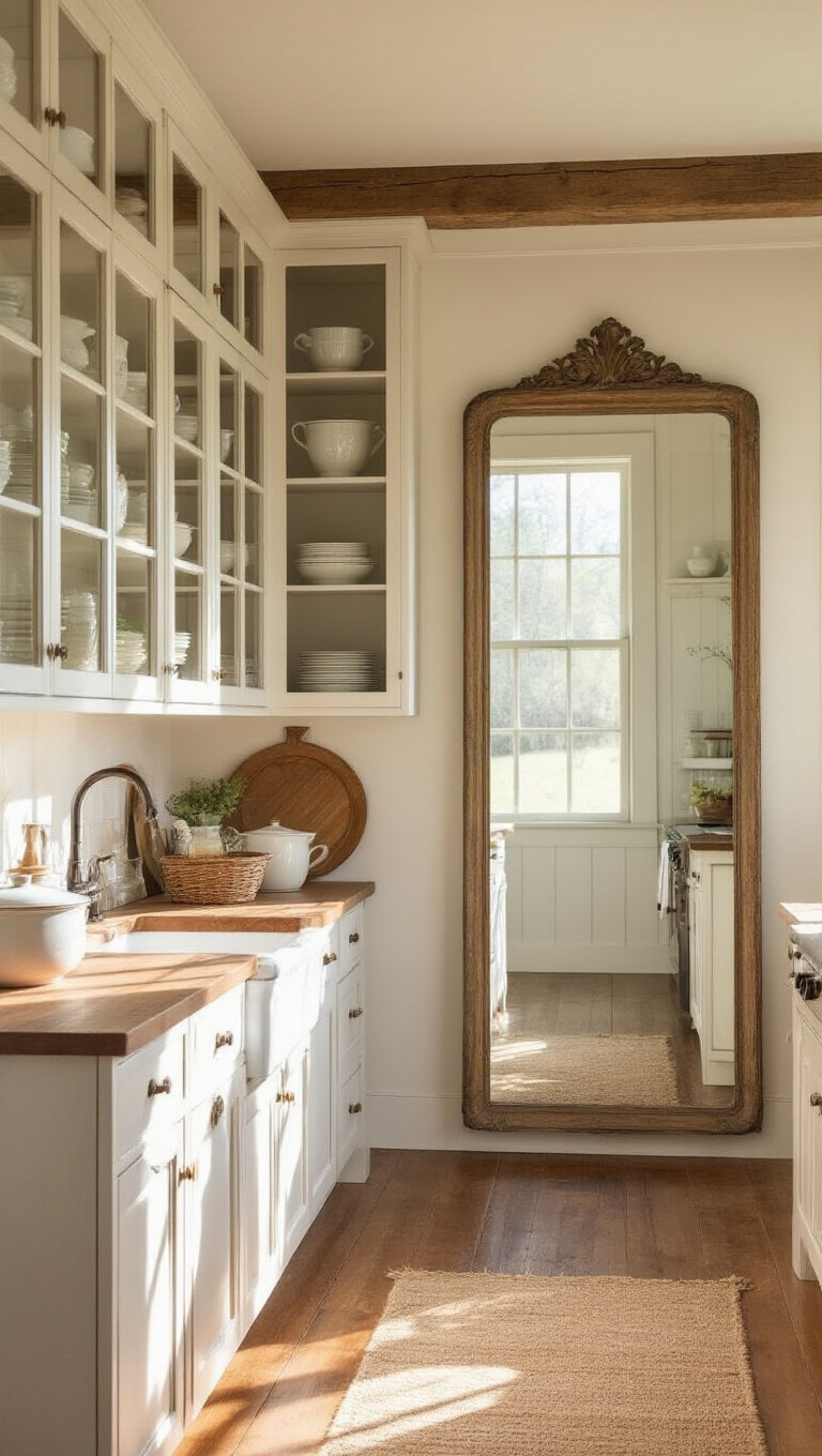 11. Create Illusions with Glass Cabinets and Mirrors