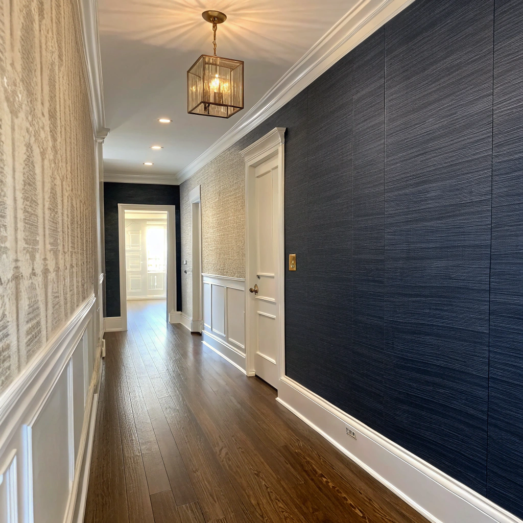 15. Embellish with Exquisite Contrast in Grasscloth Wallpaper