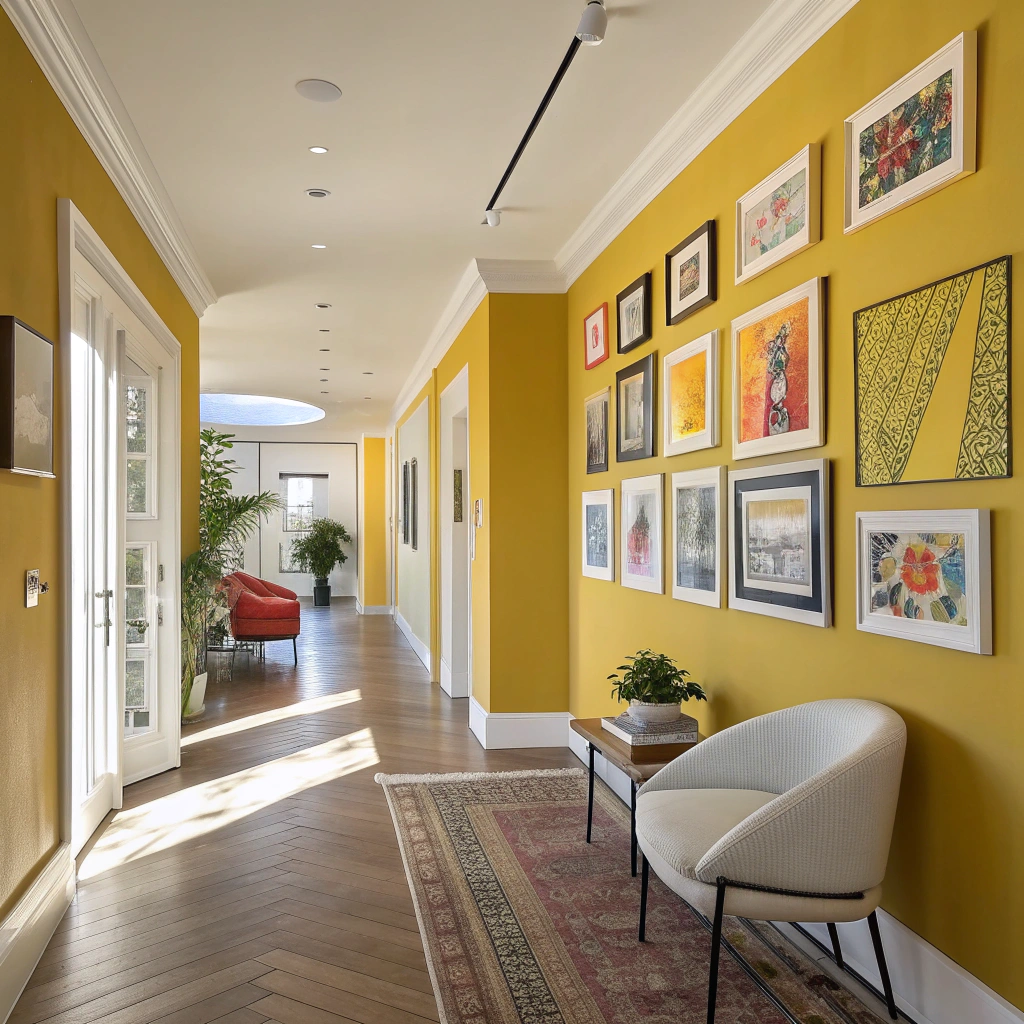 10. Embrace the Sunshine with Wall Art in Your Yellow Hallway