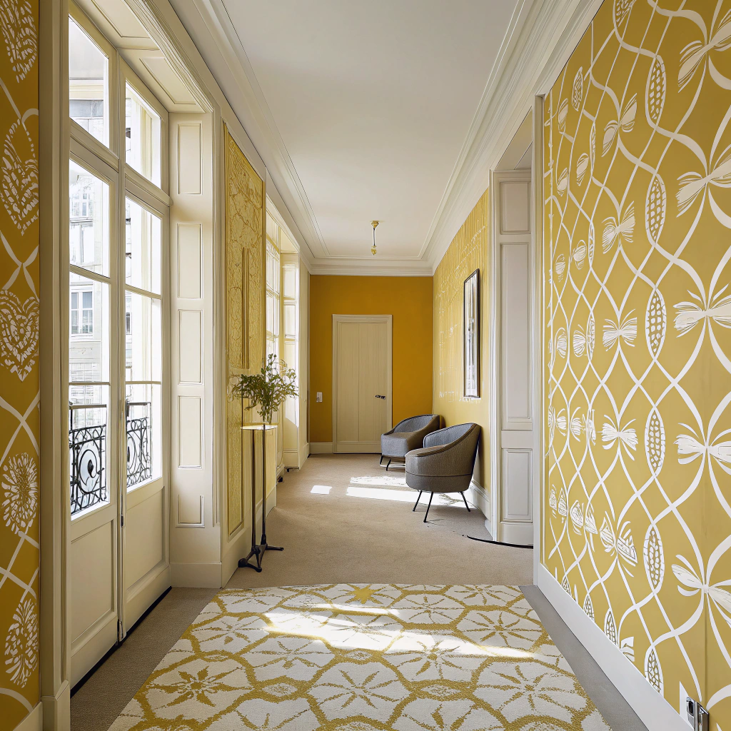 9. Play with Patterns in Your Yellow Hallway