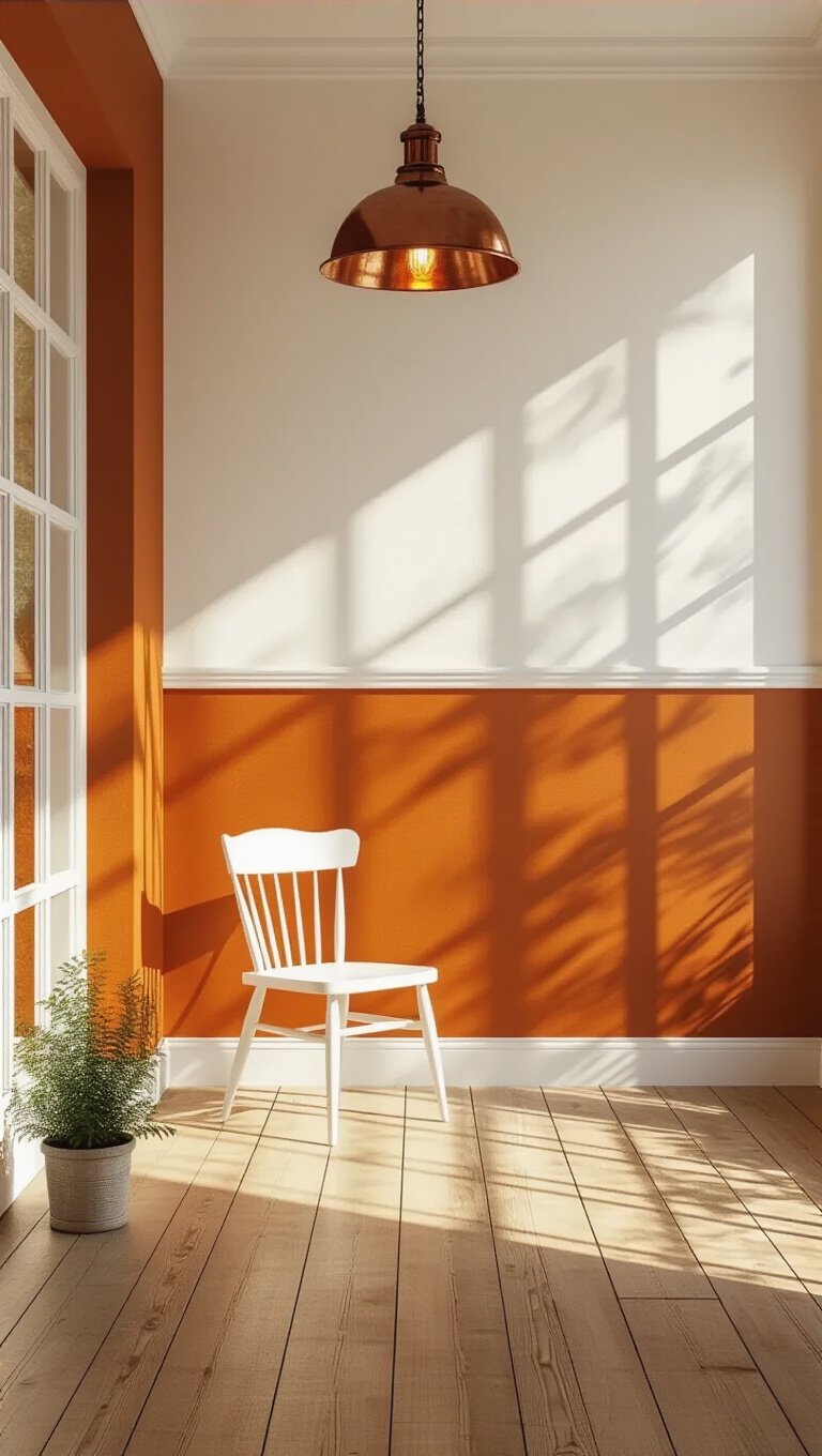 17. Rustic Glow: Burnt Orange and White Fusion
