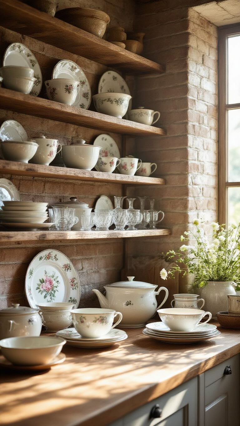 2. Charming Vintage Dishware Displays
