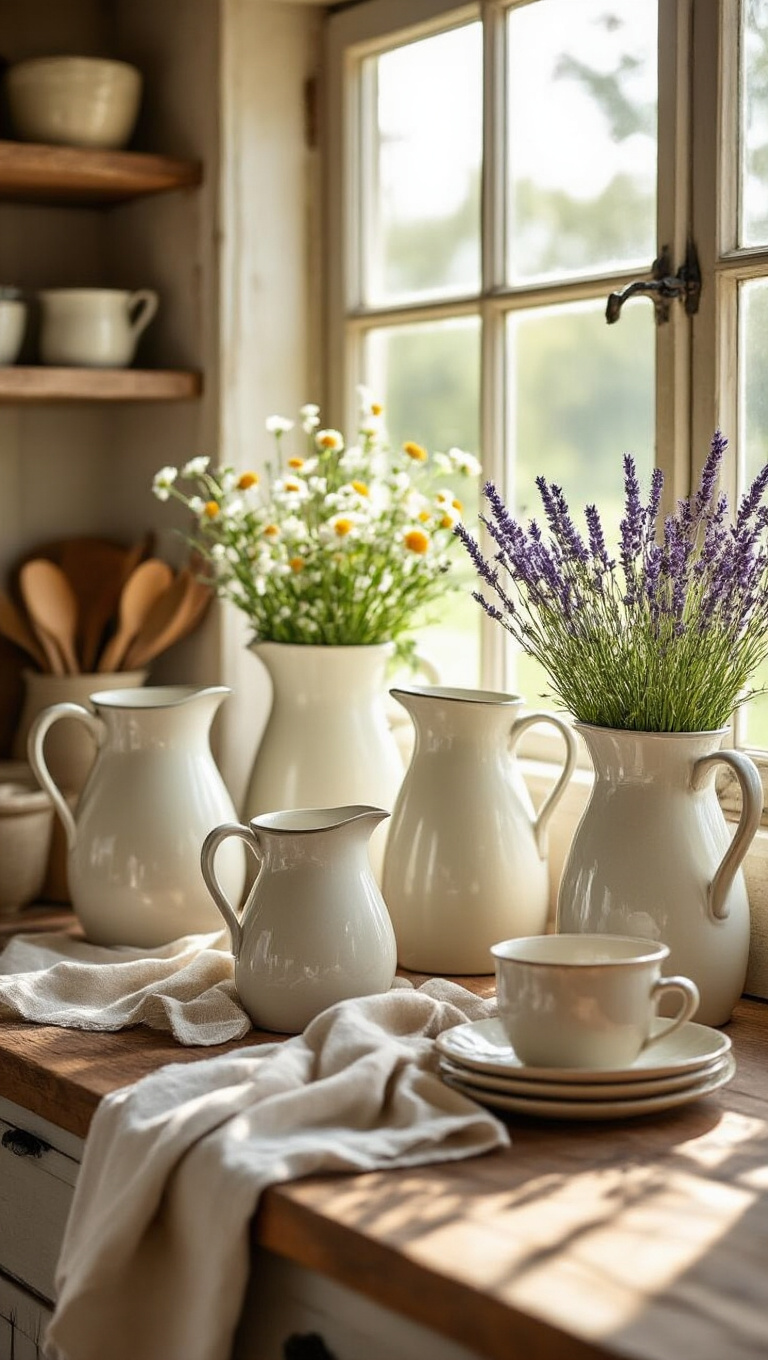 7. Ironstone Pitchers for Farmhouse Charm