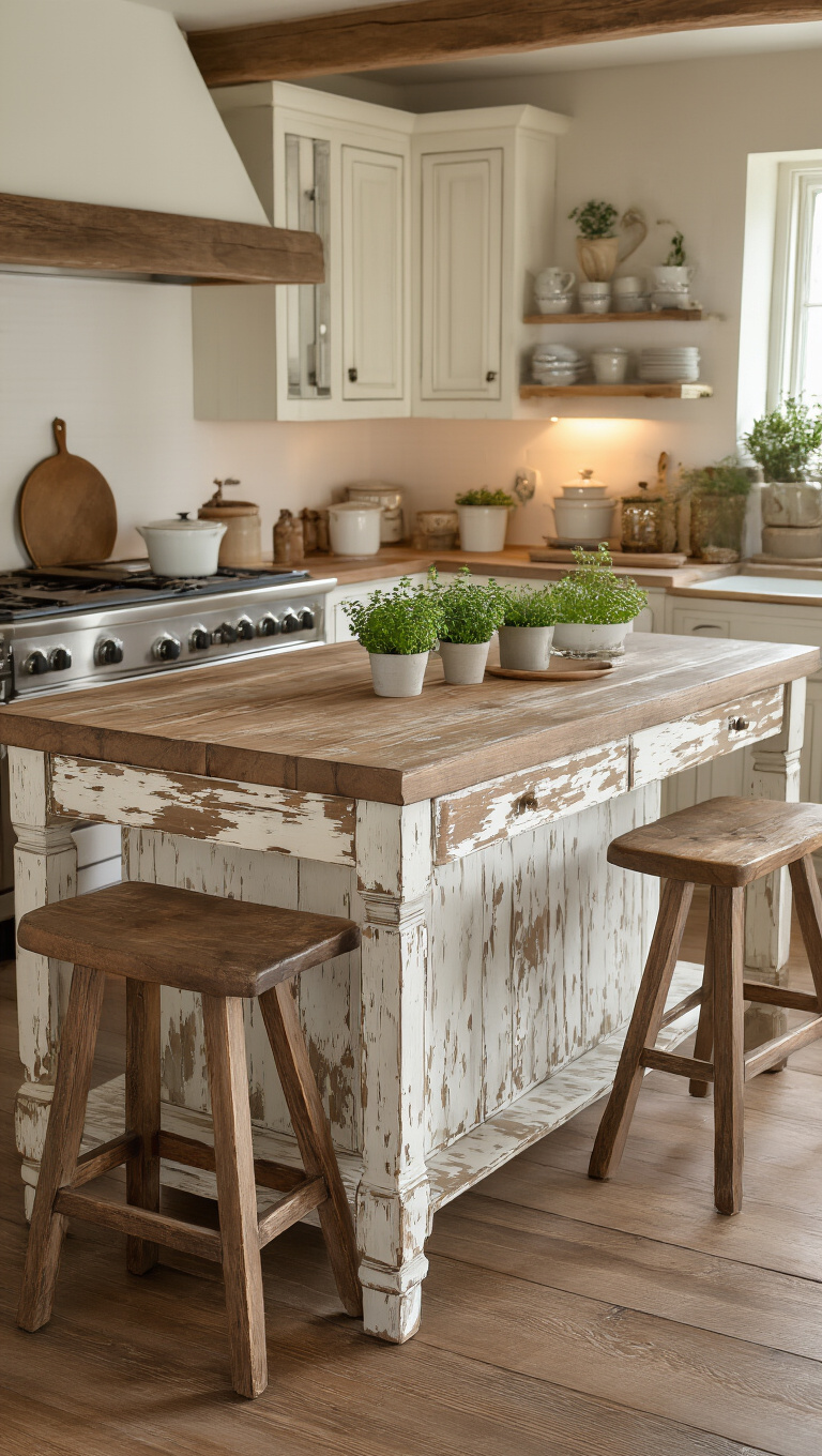 10. Create a Focal Point with a Distressed Island