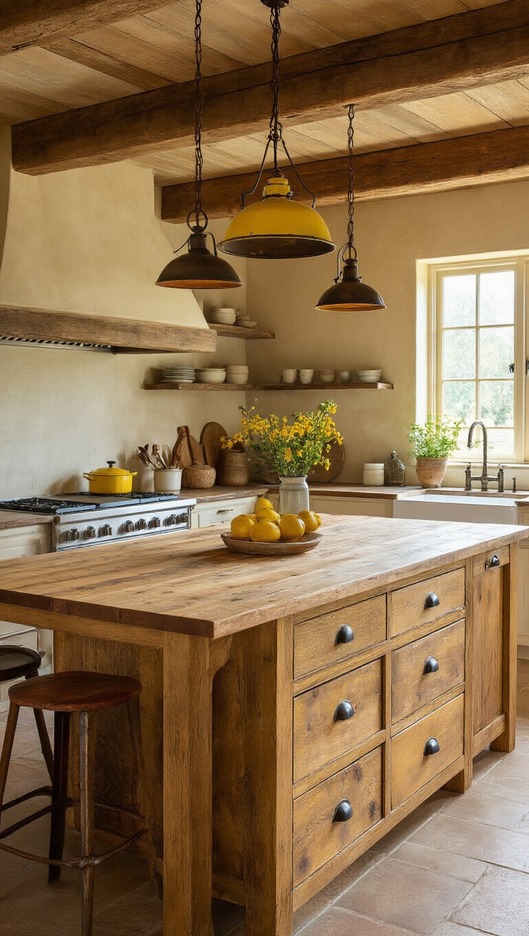 10. Yellow Farmhouse Kitchen Repurposed Materials