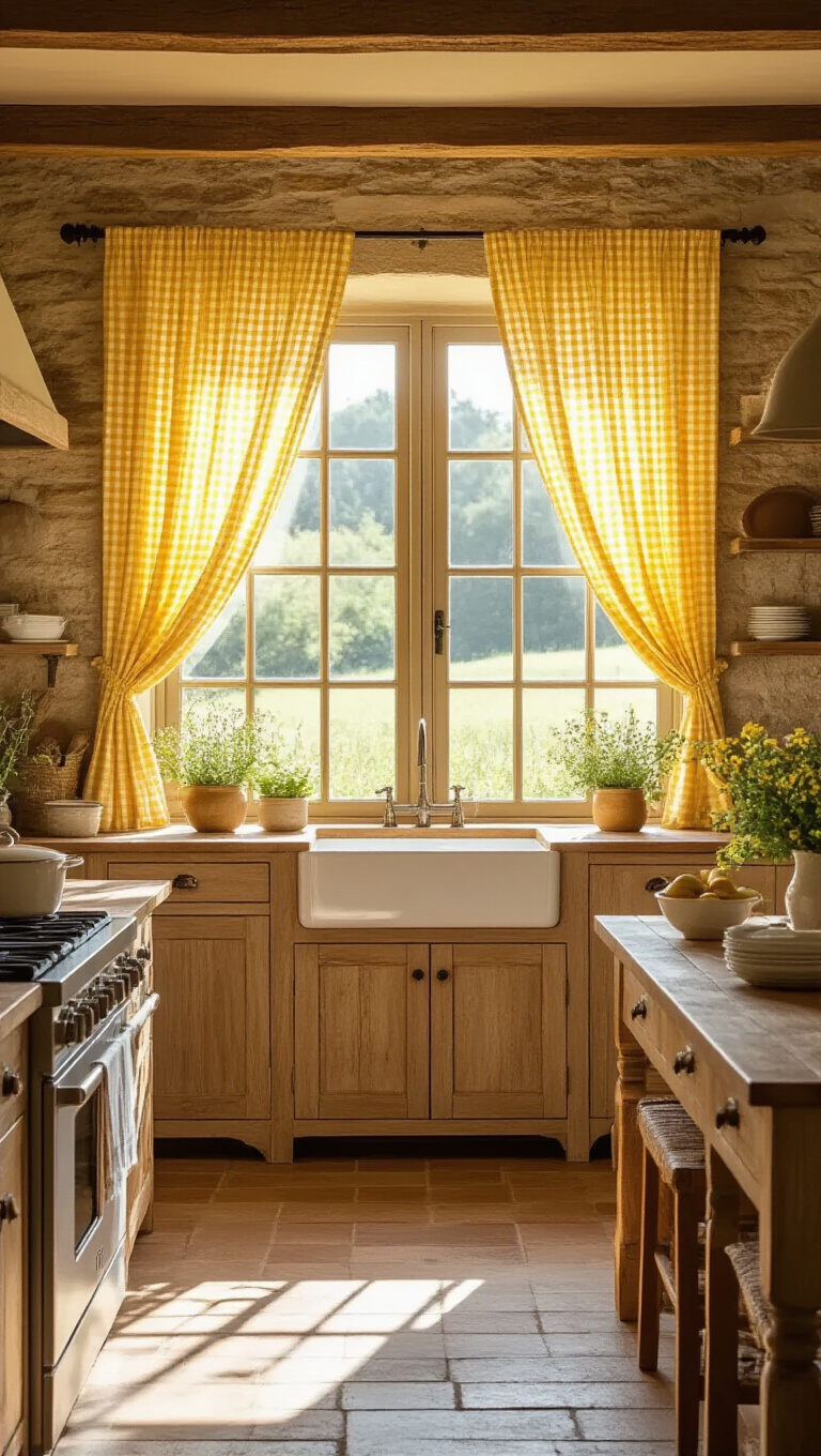 12. Yellow Farmhouse Curtains for a Homely Touch
