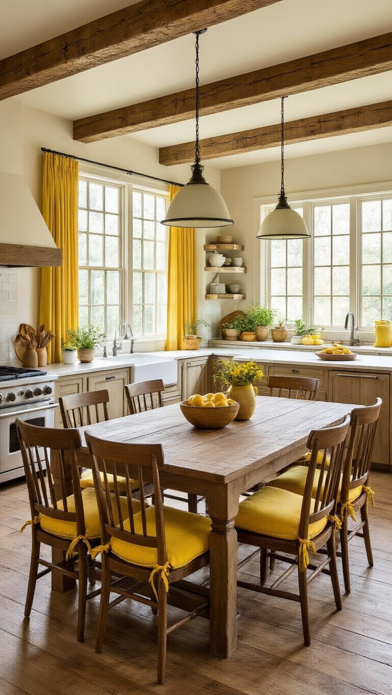 5. Open-Concept Design with Yellow Accents