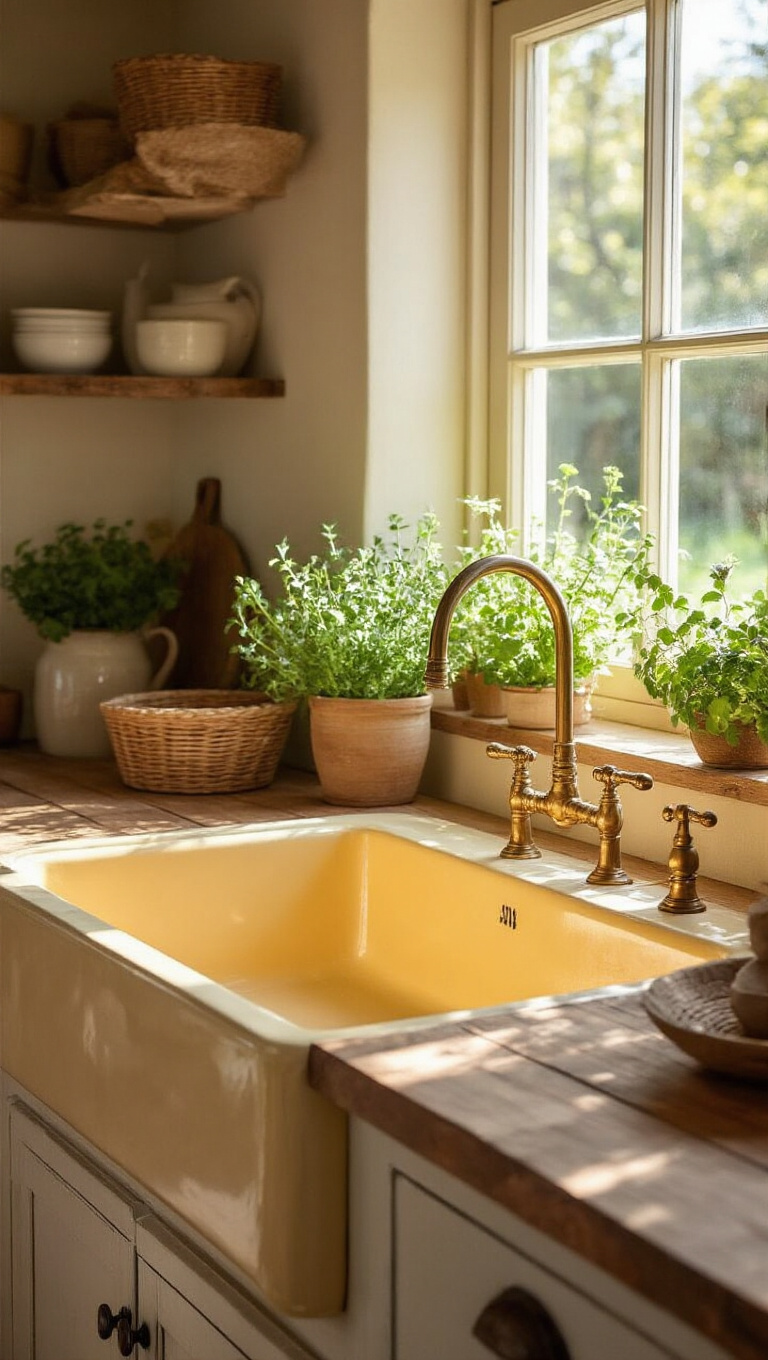 7. Farmhouse Sink with a Yellow Twist