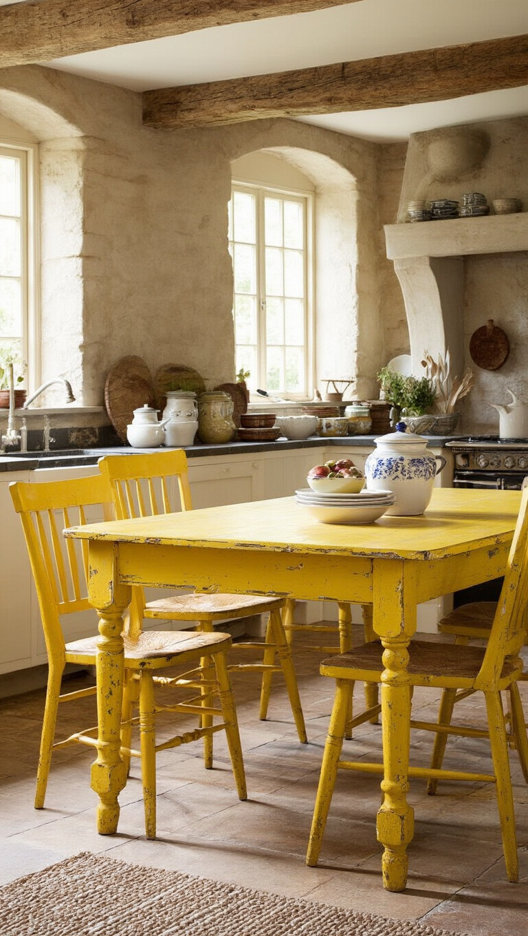 8. Distressed Yellow Furniture for Rustic Sophistication