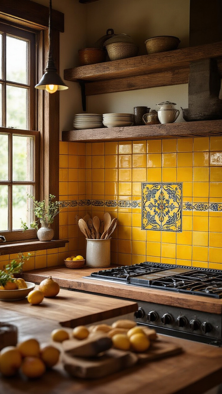 9. Yellow Tiled Backsplash for Vintage Flair